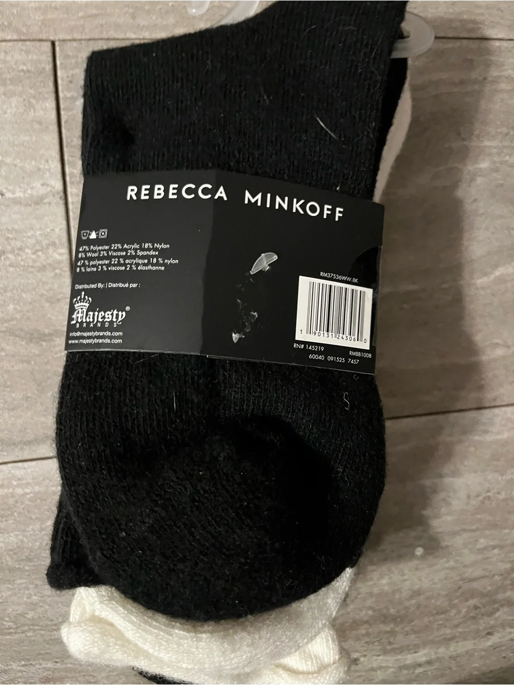 New NWT Rebecca Minkoff Ladies Wool Blend Crew Socks 3 Pairs 4-10 White Black